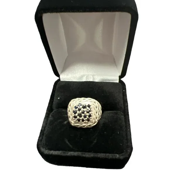 John Hardy Classic Chain Black Sapphire Signet Ring In Sterling Silver